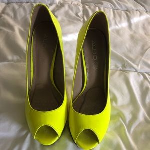 Neon Yellow Aldo Peeptoe Heels